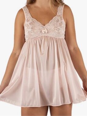 Shadowline Lace Vintage Babydoll Nightie Blush. Size L